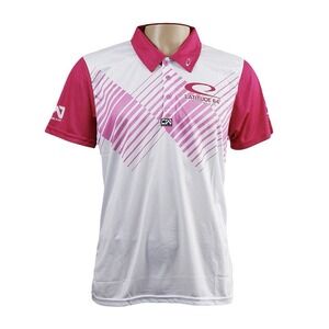NWT Latitude64° Ascent Chain Wear‎ Disc Golf Women's Polo Sz L Pink White Jersey
